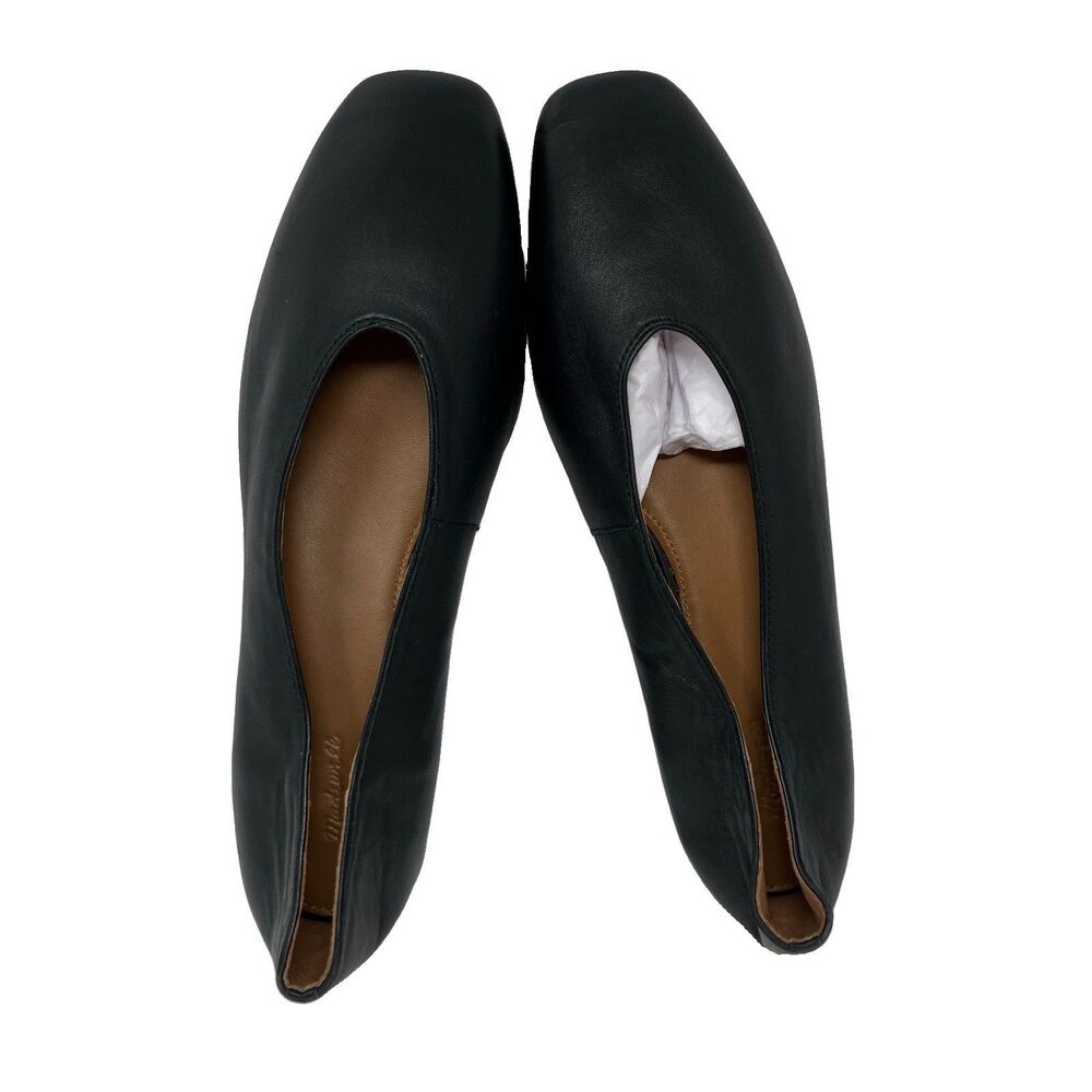 Madewell Mylie Ballet Flats Womens 12 True Black Leather Slip On Square NX050